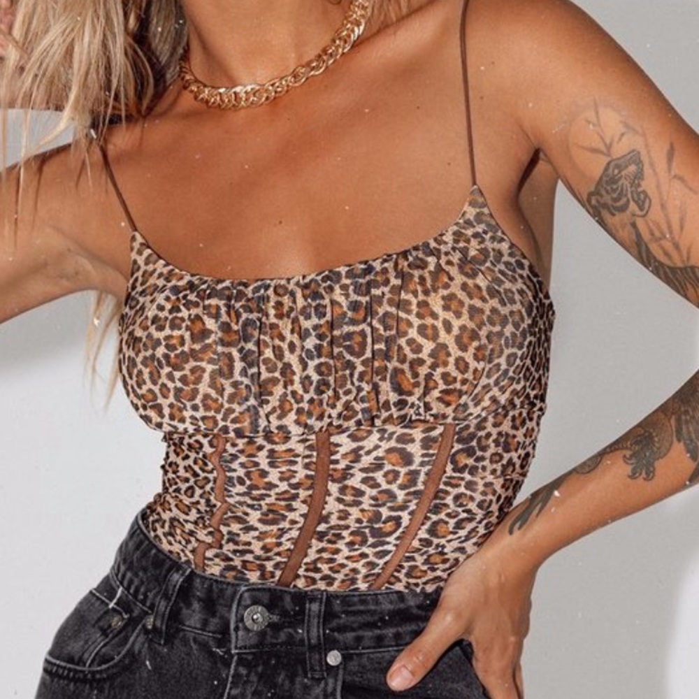 Princess Polly Leopard Print Bustier Crop Top - Brown Tan